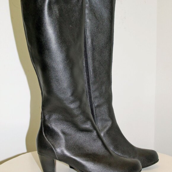 Aetrex High Heel Black Leather Boots, Size 7.5W - Picture 1 of 11
